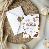 キュートベージュウォータースカラー恐竜誕生日招待状 招待状