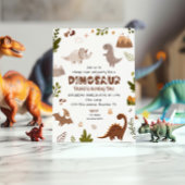 キュートベージュウォータースカラー恐竜誕生日招待状 招待状