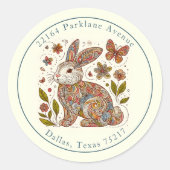 キュートペイズリーラビット差出人住所封筒用シール ラウンドシール (正面)