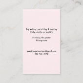 キュートペットシッタードッグウォーカートリマー赤面ピンク 名刺 (裏面)