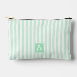 キュートペパーミントグリーンストライプイニシャル アクセサリーポーチ
