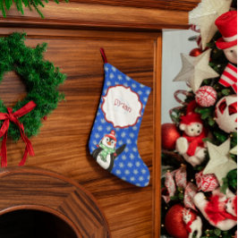 キュートペンギンとスノーフレークモノグラムのストッキング スモールクリスマスストッキング