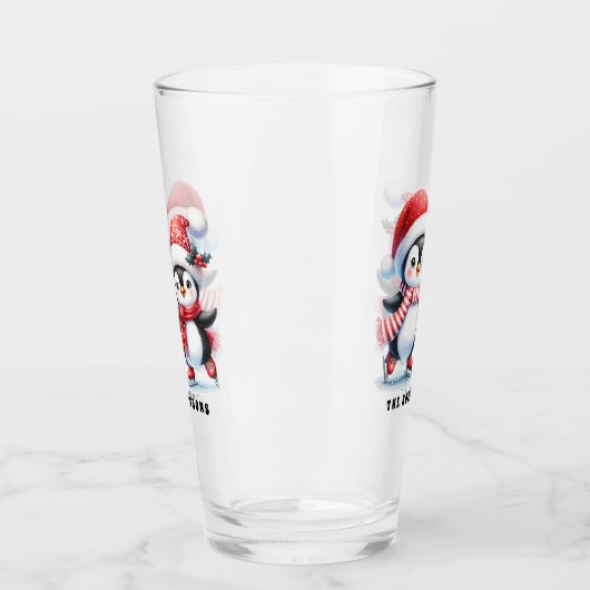 キュートペンギンアイススケーターカスタムファミリークリスマス タンブラーグラス (左)