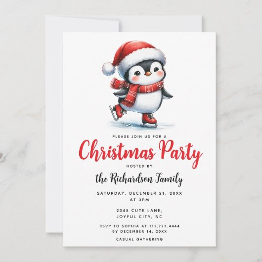キュートペンギンアイススケーターフェスティバルクリスマス 招待状 (正面)