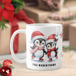 キュートペンギンアイススケートで滑るファミリークリスマス コーヒーマグカップ