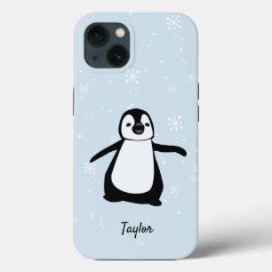 キュートペンギンイラストレーションブルースノー名前をカスタムする iPhone 13ケース