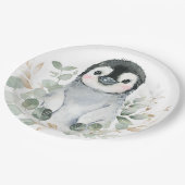 キュートペンギンウィンターオンダーランドグリーン金ゴールドパーティー ペーパープレート (アングル)