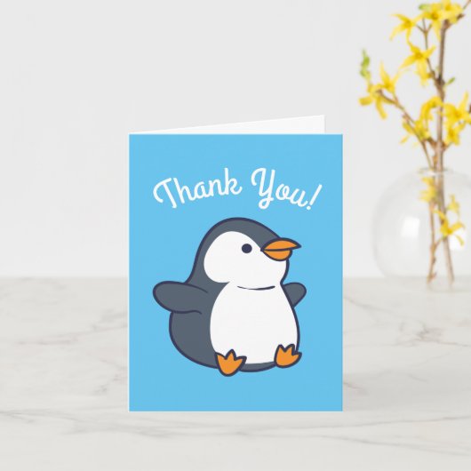 キュートペンギンウィンター子供の誕生日パーティー カード (黄色い花)