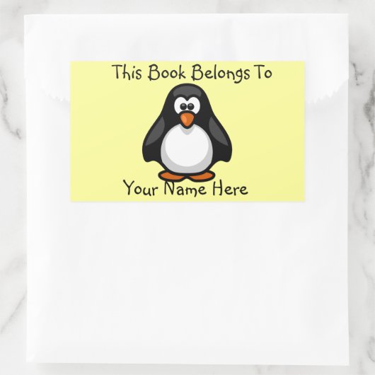 キュートペンギンオンイエローブックネームプレート 長方形シール (バッグ)
