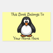 キュートペンギンオンイエローブックネームプレート 長方形シール (正面)
