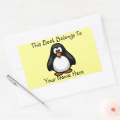 キュートペンギンオンイエローブックネームプレート 長方形シール (封筒)