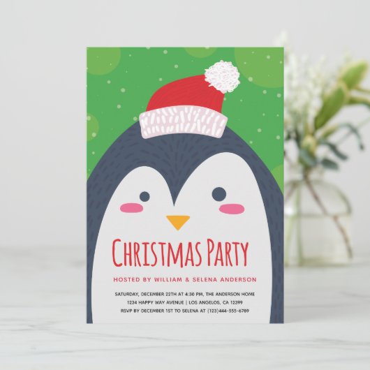 キュートペンギンクリスマスパーティの招待状 招待状 (スタンド正面)