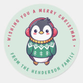 キュートペンギンクリスマスホリデーウィンター ラウンドシール (正面)