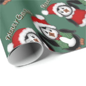 キュートペンギングリーンメリークリスマスラッピング紙 ラッピングペーパー (ロールコーナー)