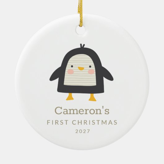 キュートペンギンシンプル第1クリスマスパーソナライズされた セラミックオーナメント (裏面)