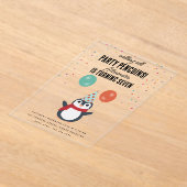 キュートペンギンスウィンターバード子供の誕生日パーティー アクリル招待状 (レイダウン)