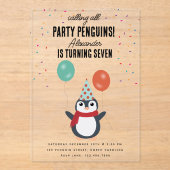 キュートペンギンスウィンターバード子供の誕生日パーティー アクリル招待状 (正面)