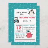 キュートペンギンスウィンターホリデークリスマスパーティー 招待状 (正面/裏面)
