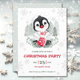 キュートペンギンスノークリスマスパーティの招待状 招待状