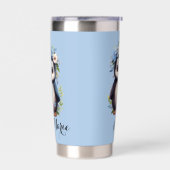 キュートペンギンズブルー名前をカスタムする&イニシャル 保温保冷タンブラー (左面)