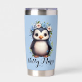 キュートペンギンズブルー名前をカスタムする&イニシャル 保温保冷タンブラー (正面)