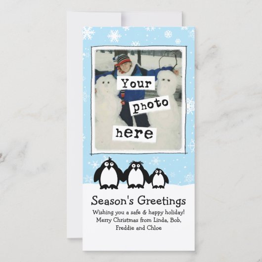 キュートペンギンズホリデイ |おもしろいファミリーフォトクリスマス シーズンカード (正面)