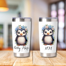 キュートペンギンズホワイト名前をカスタムする&イニシャル 保温保冷タンブラー