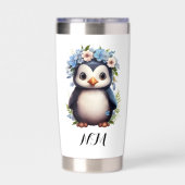 キュートペンギンズホワイト名前をカスタムする&イニシャル 保温保冷タンブラー (背面)