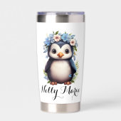 キュートペンギンズホワイト名前をカスタムする&イニシャル 保温保冷タンブラー (正面)
