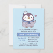 キュートペンギンセーラー子供の誕生日パーティー 招待状 (正面)
