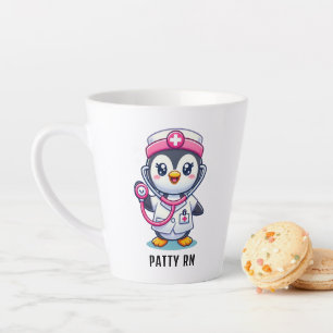 キュートペンギンナースピンクステソスコープカスタム カフェラテマグ