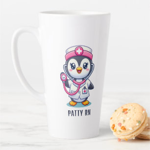 キュートペンギンナースピンクステソスコープカスタム カフェラテマグ