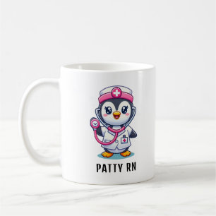 キュートペンギンナースピンクステソスコープカスタム コーヒーマグカップ