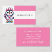 キュートペンギンナースピンクステソスコープストライプ 名刺 (正面/裏面)