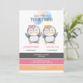 キュートペンギンバルーンガールズジョイント誕生日 招待状 (スタンド正面)