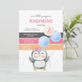 キュートペンギンバルーンガール誕生日 招待状 (スタンド正面)