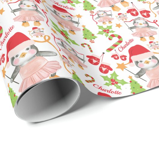 キュートペンギンバレリーナクリスマスパーソナライズされた ラッピングペーパー (ロールコーナー)