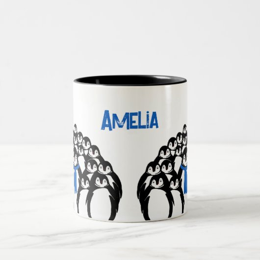 キュートペンギンパーソナライズされた ツートーンマグカップ (中央)