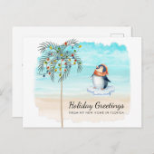 キュートペンギンビーチシーンパームツリーホリデームービング 案内ポストカード (正面/裏面)