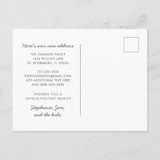 キュートペンギンビーチシーンファミリーホリデームービング 案内ポストカード (裏面)