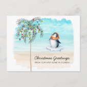 キュートペンギンビーチシーンファミリーホリデームービング 案内ポストカード (正面)