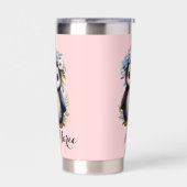 キュートペンギンピンク名前をカスタムする&イニシャル 保温保冷タンブラー (左面)