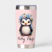 キュートペンギンピンク名前をカスタムする&イニシャル 保温保冷タンブラー (正面)