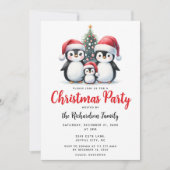 キュートペンギンファミリーフェスティバルパインツリークリスマス 招待状 (正面)