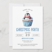 キュートペンギンブルークリスマスパーティー 招待状 (正面)