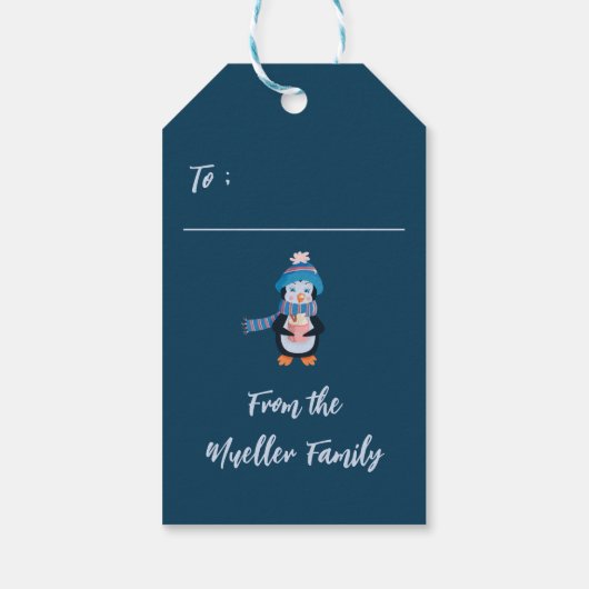 キュートペンギンブルーホリデーギフトラベル ギフトタグ (裏面)