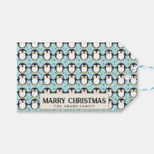 キュートペンギンブルーメリークリスマス名前をカスタムする ギフトタグ (正面(横))