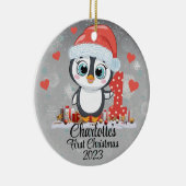 キュートペンギンベビー初めてのクリスマスシルバー セラミックオーナメント (右)