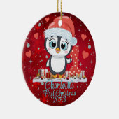 キュートペンギンベビー初めてのクリスマス赤 セラミックオーナメント (右)
