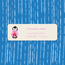 キュートペンギンポインセティアス差出人住所ラベル